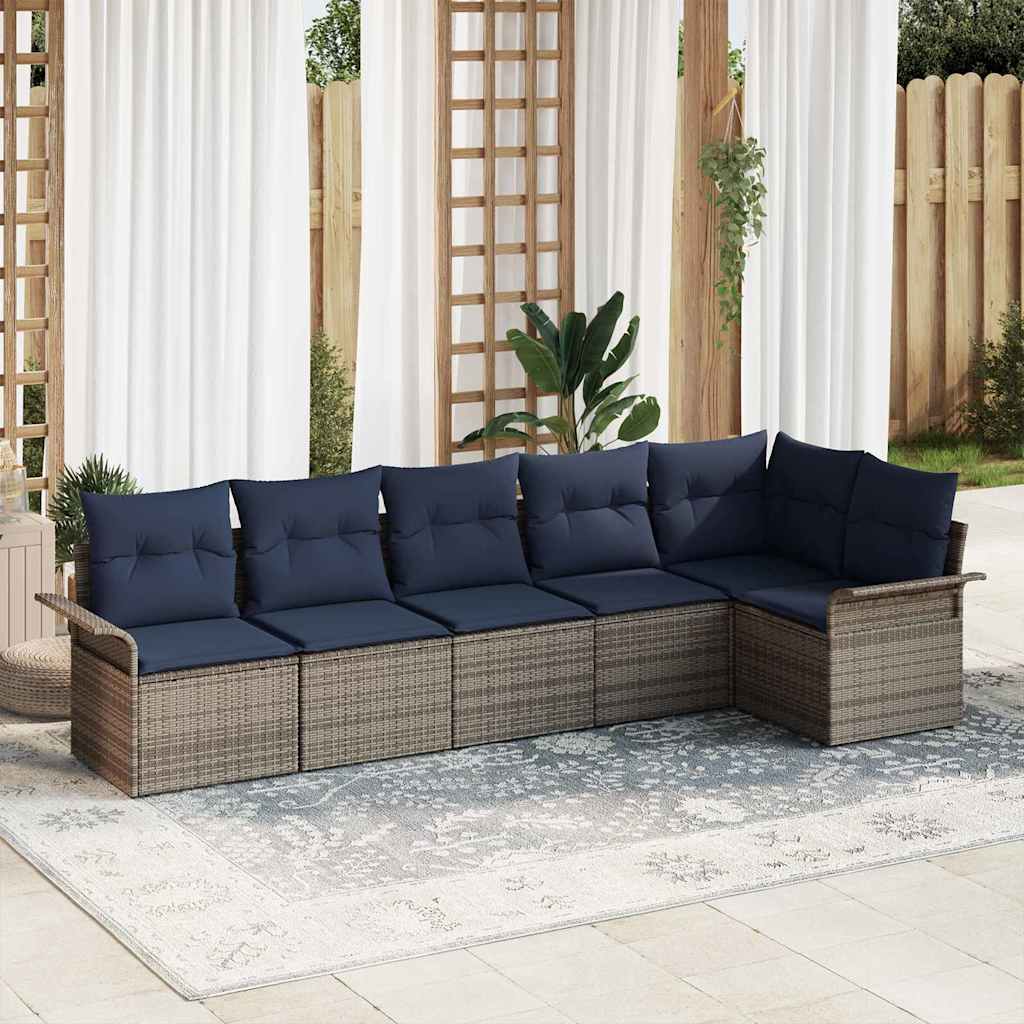 Gartensofa-set 6 stk. Grau Poly-Rattan