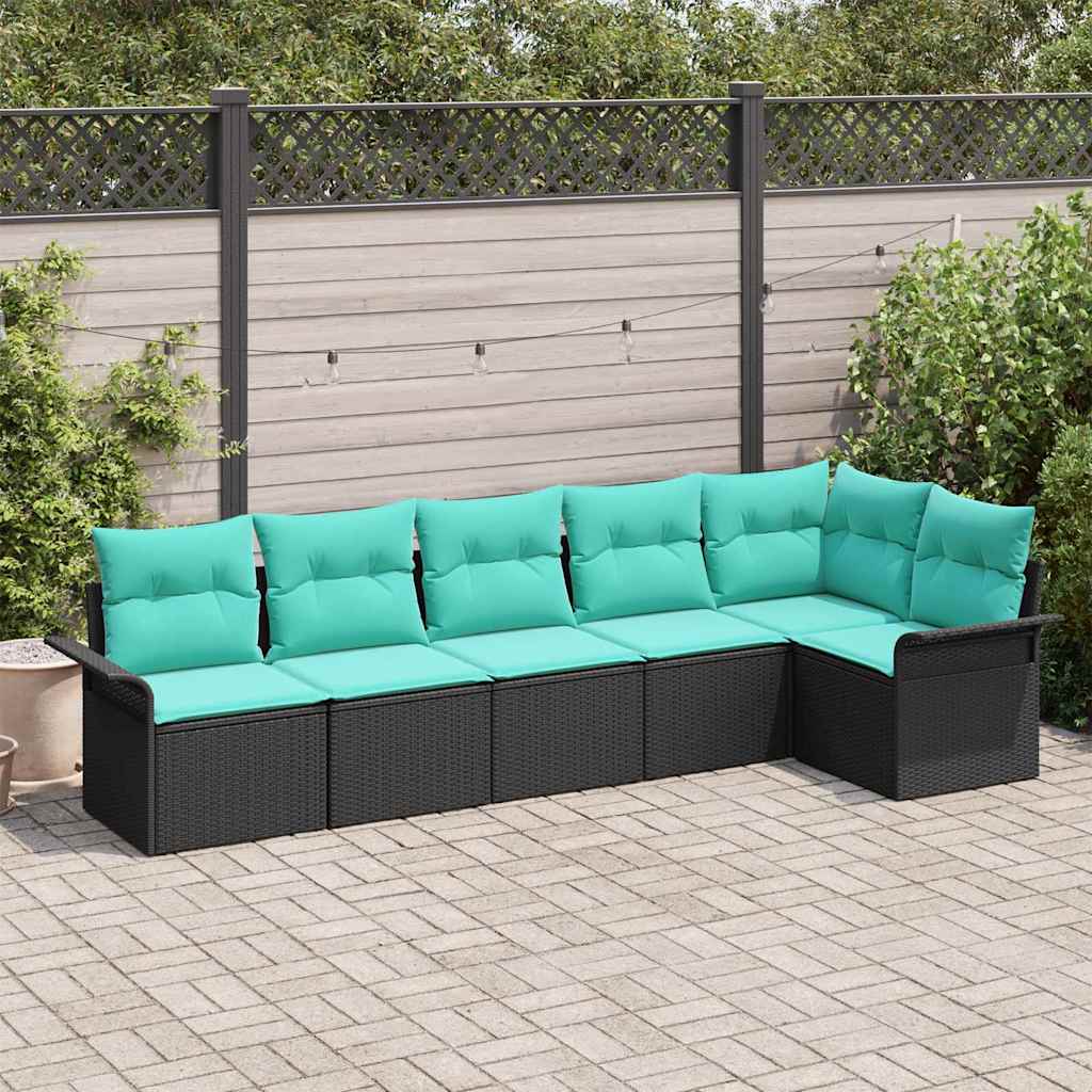 Gartensofa-set 6 stk. Schwarz Poly-Rattan