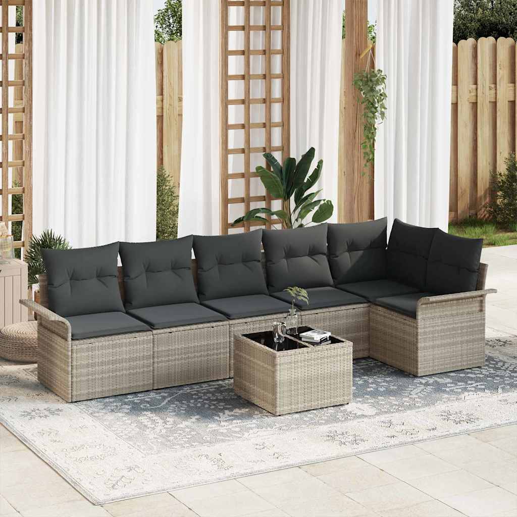 Gartensofa-set 7 stk. Hellgrau Poly-Rattan