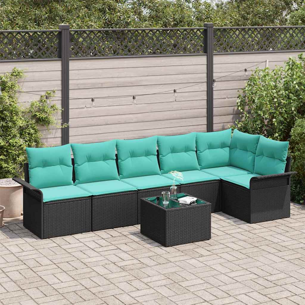 Gartensofa-set 7 stk. Schwarz Poly-Rattan