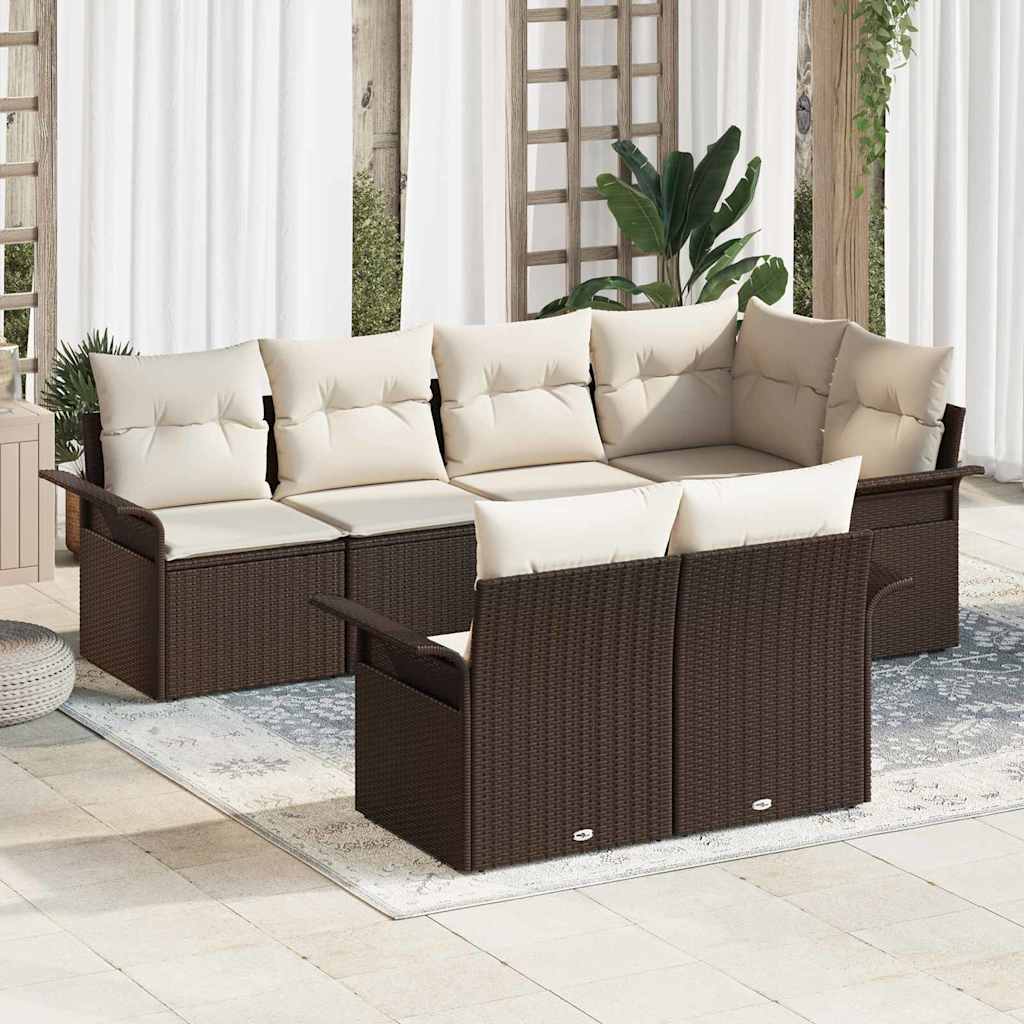 Garten-Sofa-Set 7 stk. Braun Poly Rattan