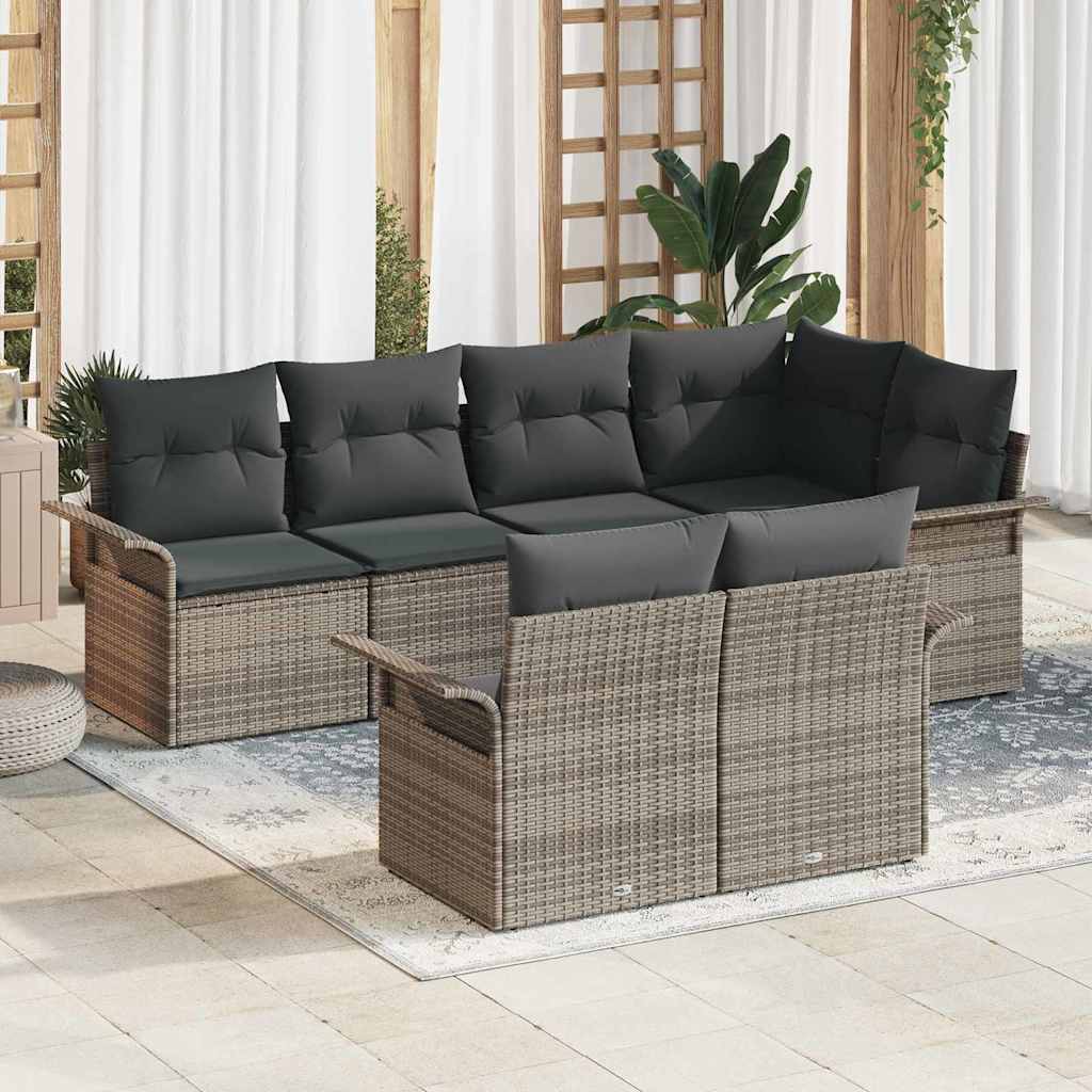 Garten-Sofa-Set 7 stk. Grau Poly Rattan
