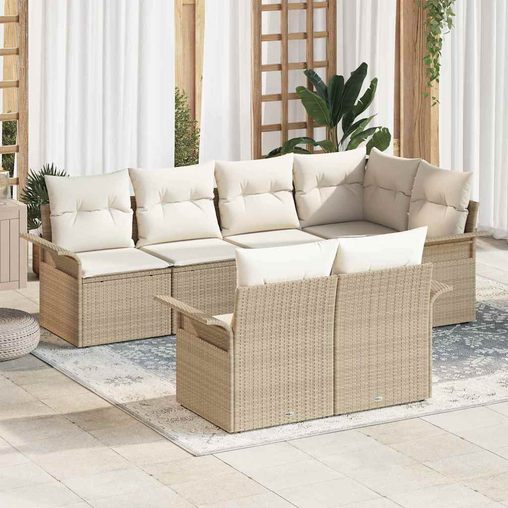 Garten-Sofa-Set 7 stk. Beige Poly Rattan