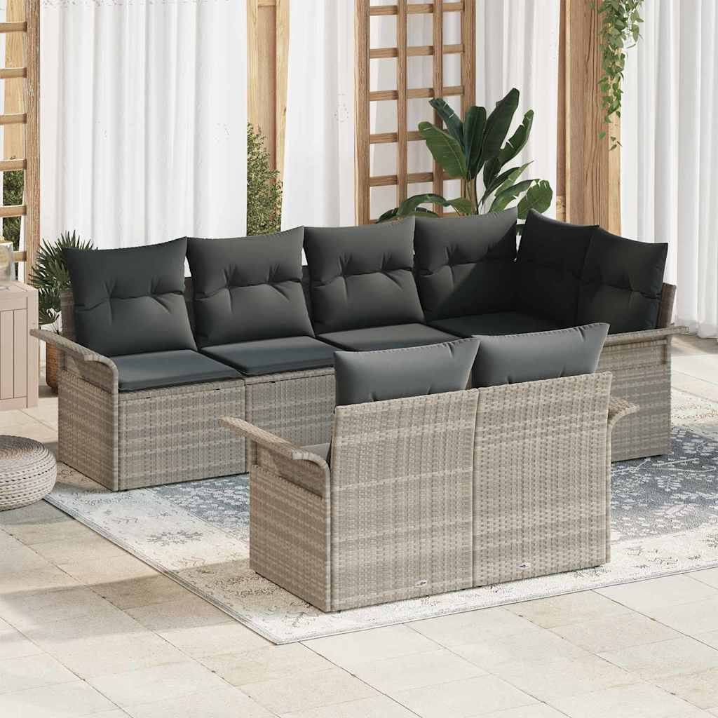 Garten-Sofa-Set 7 stk. Hellgrau Poly Rattan