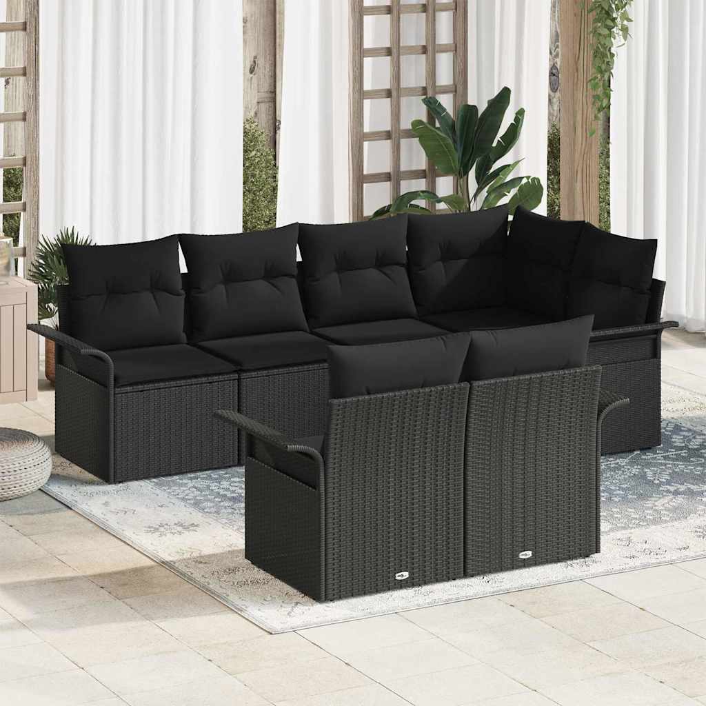 Garten-Sofa-Set 7 stk. Schwarz Poly Rattan