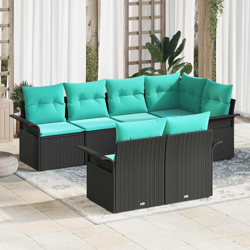 Garten-Sofa-Set 7 stk. Schwarz Poly Rattan