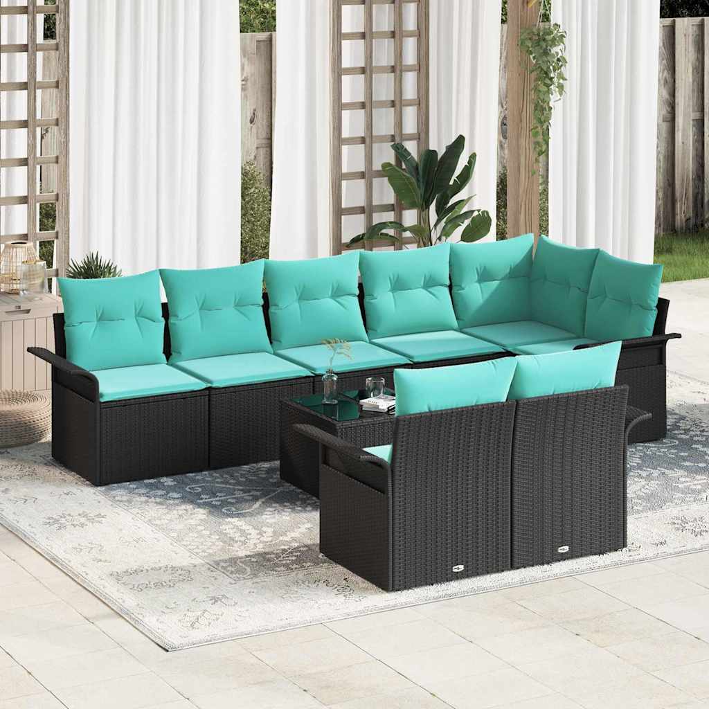 Gartensofa-set 9 stk. Schwarz Poly-Rattan