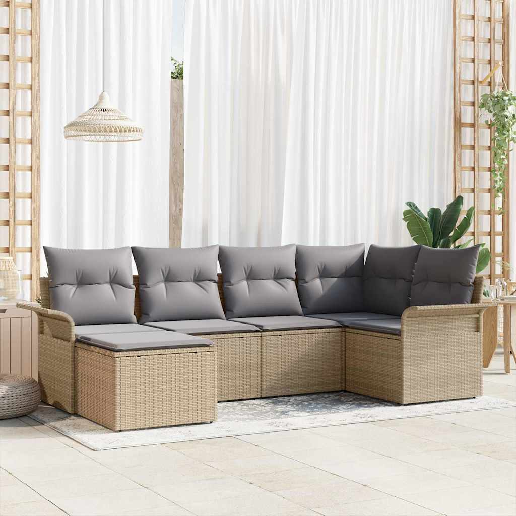 Gartensofa-set 6 stk. Beige Poly-Rattan