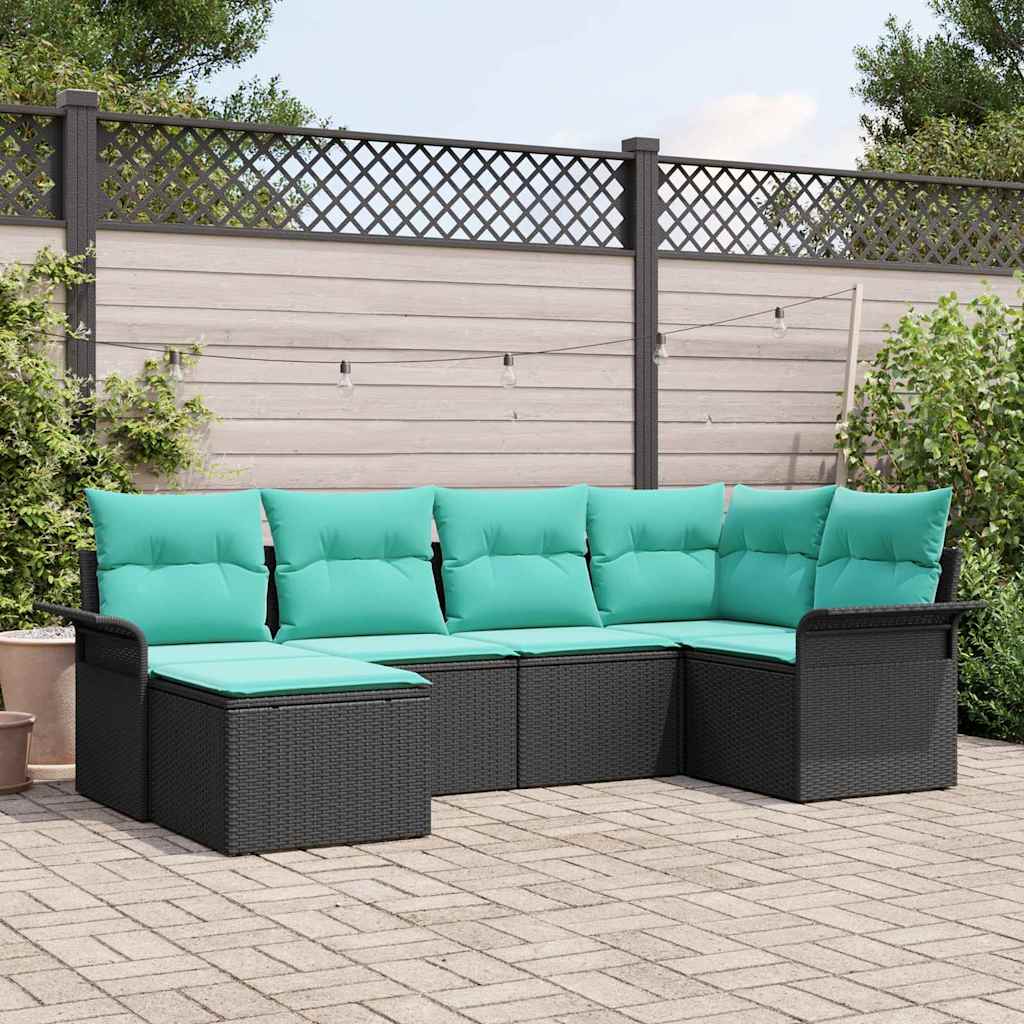 Gartensofa-set 6 stk. Schwarz Poly-Rattan