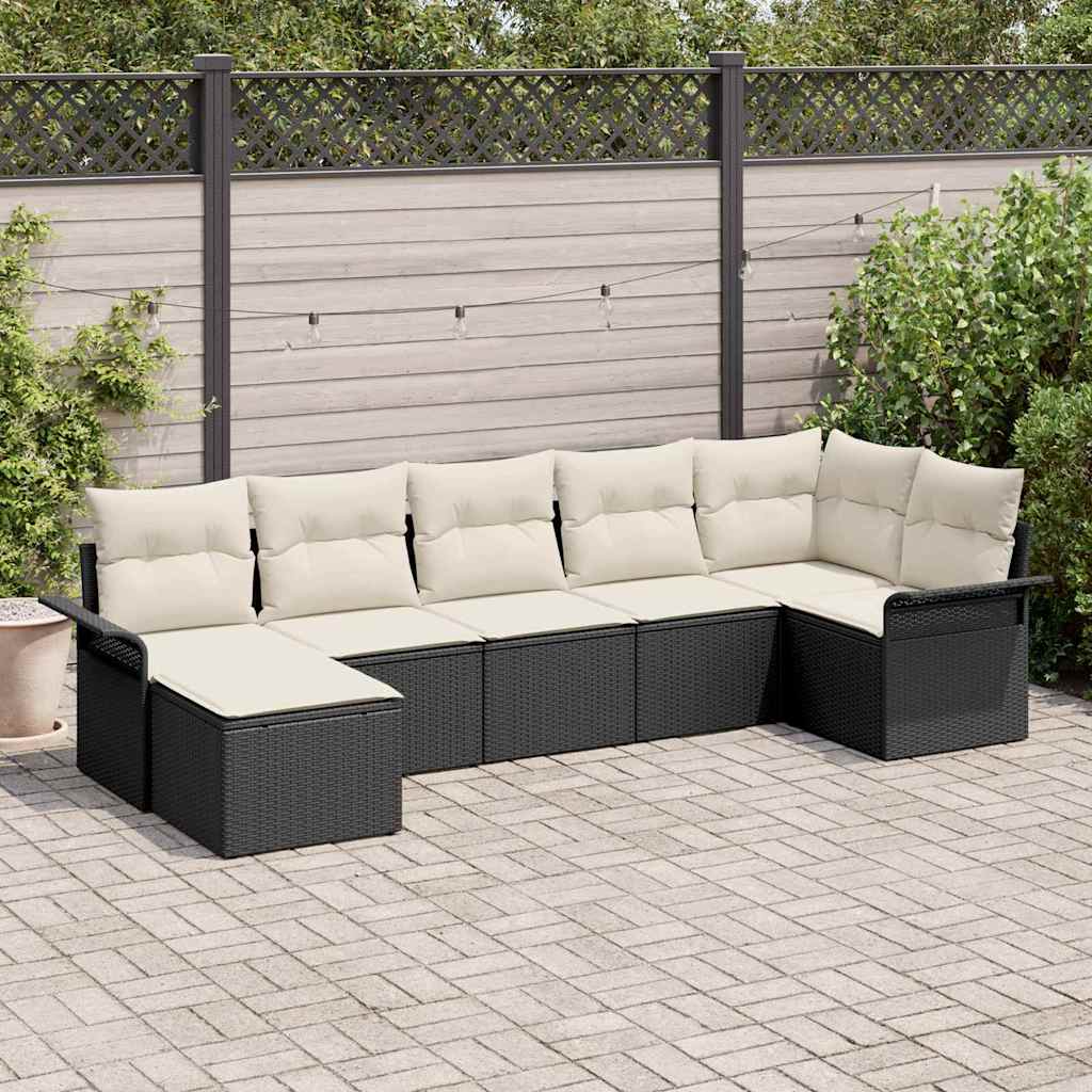 Gartensofa-set 7 stk. Schwarz Poly-Rattan