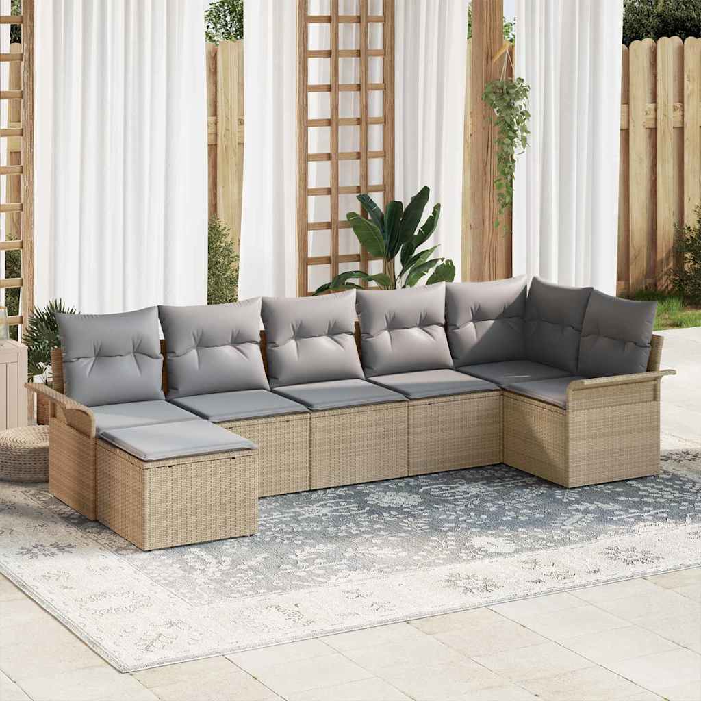 Gartensofa-set 7 stk. Beige Poly-Rattan