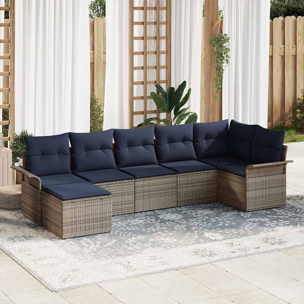 Gartensofa-set 7 stk. Hellgrau Poly-Rattan