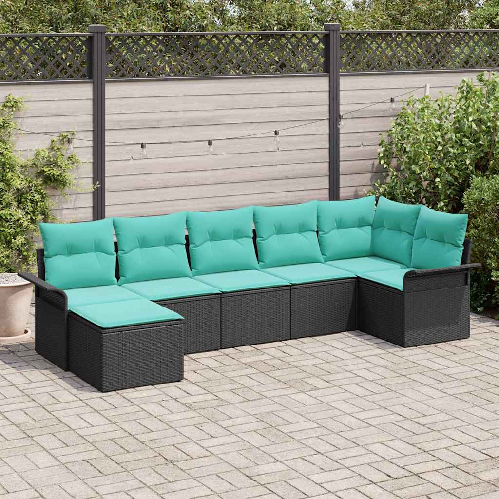Gartensofa-set 7 stk. Schwarz Poly-Rattan