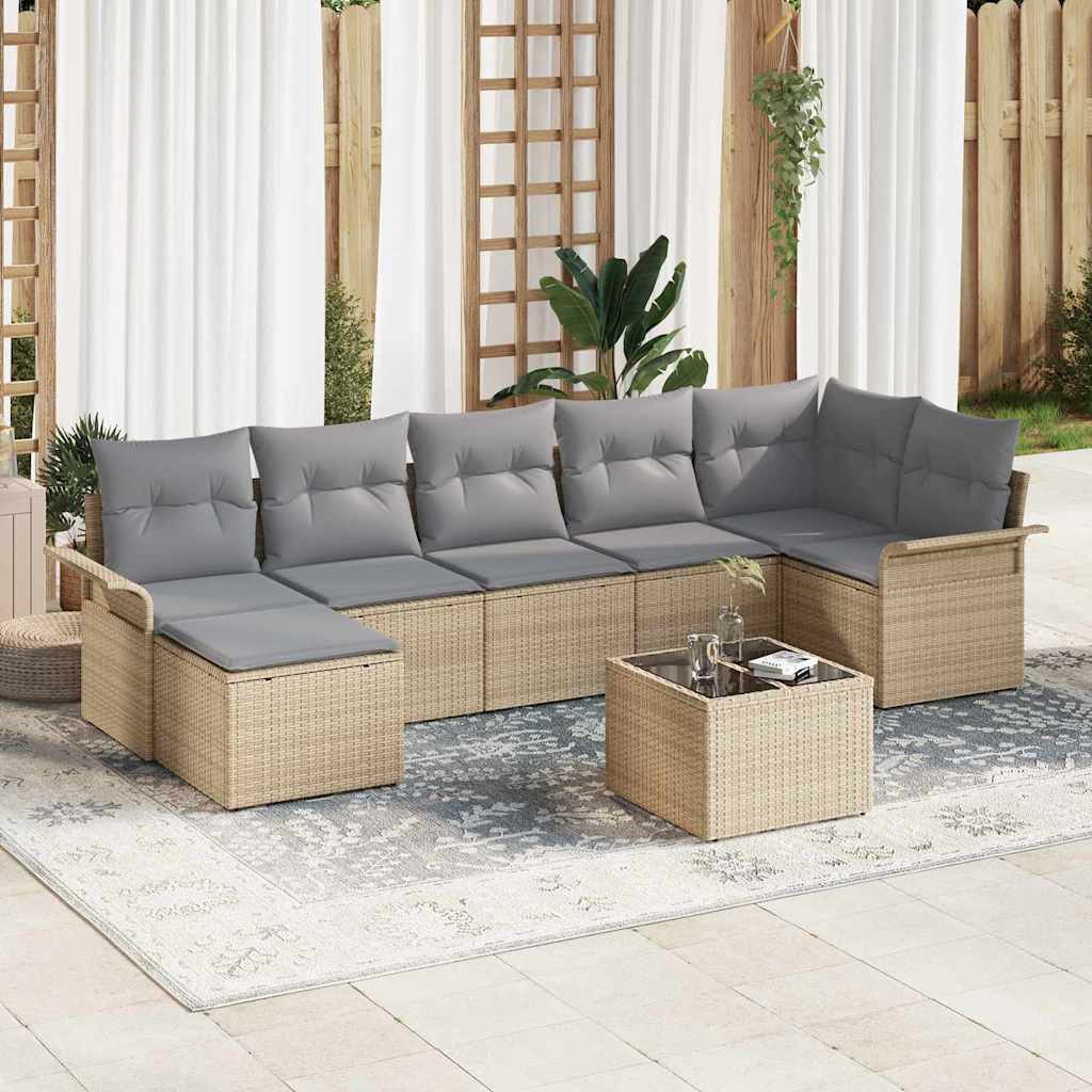 Gartensofa-set 8 stk. Beige Poly-Rattan