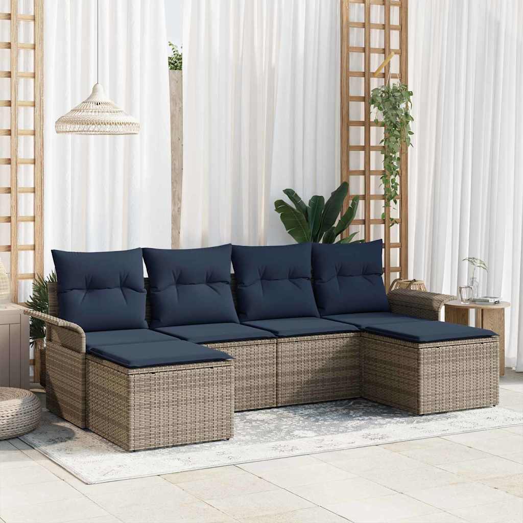 Gartensofa-set 6 stk. Grau Poly Rattan