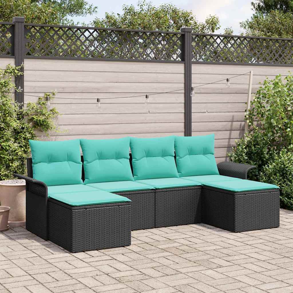 Gartensofa-set 6 stk. Schwarz Poly Rattan