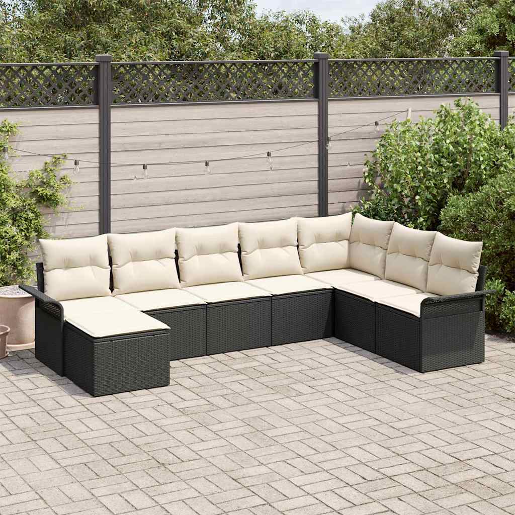 Gartensofa-set 8 stk. Schwarz Poly Rattan