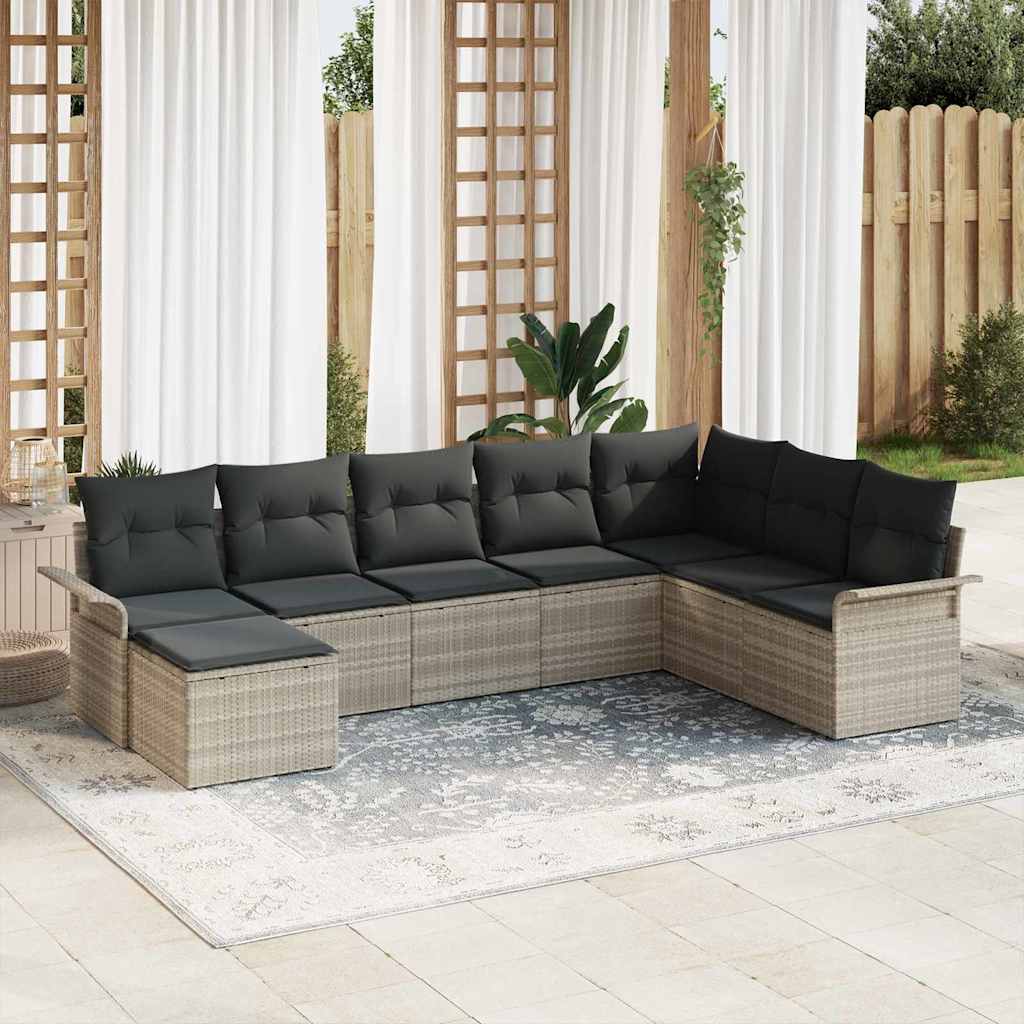 Gartensofa-set 8 stk. Hellgrau Poly Rattan