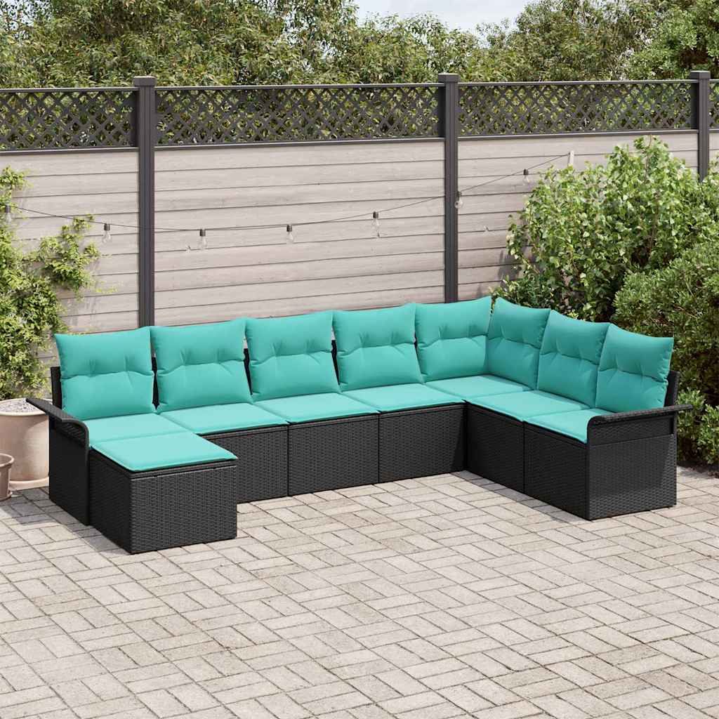 Gartensofa-set 8 stk. Schwarz Poly Rattan