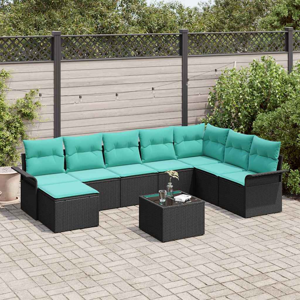 Gartensofa-set 9 stk. Schwarz Poly Rattan