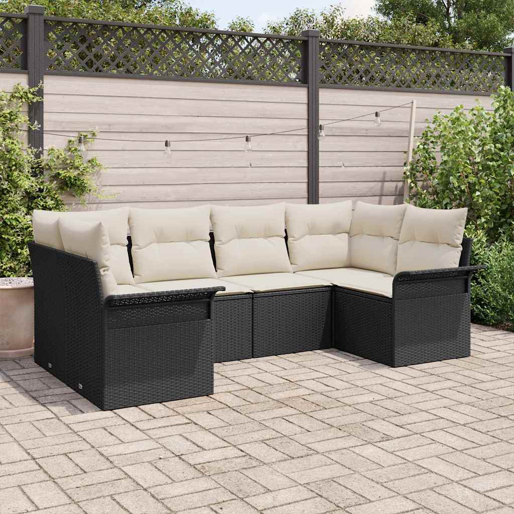 Garten-Sofa-Set 6 stk. Schwarz Poly Rattan