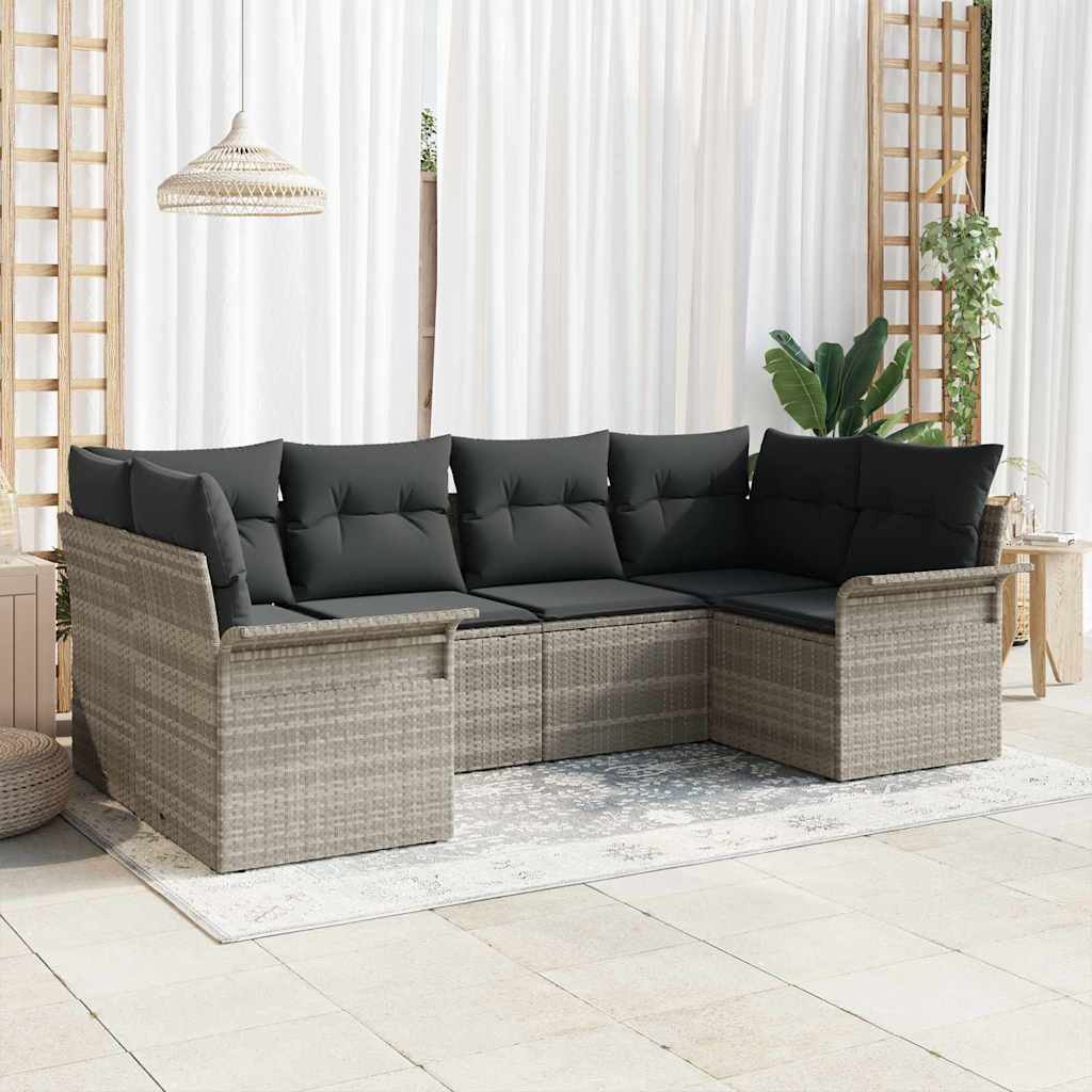 Garten-Sofa-Set 6 stk. Hellgrau Poly Rattan