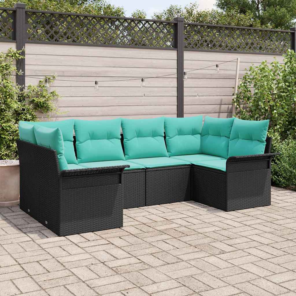 Garten-Sofa-Set 6 stk. Schwarz Poly Rattan