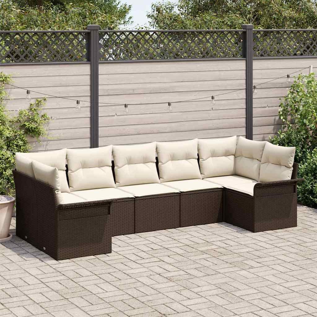 Garten-Sofa-Set 7 stk. Braun Poly Rattan