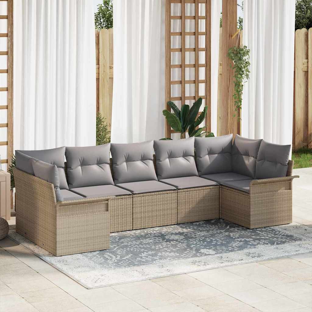 Garten-Sofa-Set 7 stk. Beige Poly Rattan