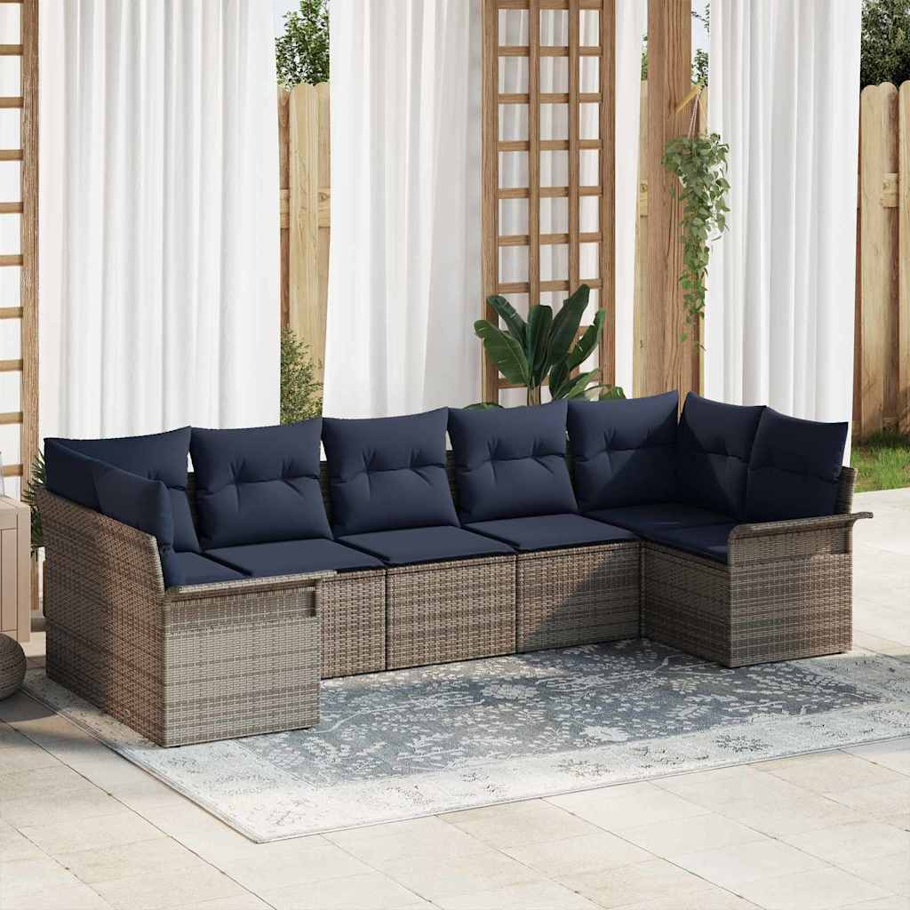 Garten-Sofa-Set 7 stk. Grau Poly Rattan