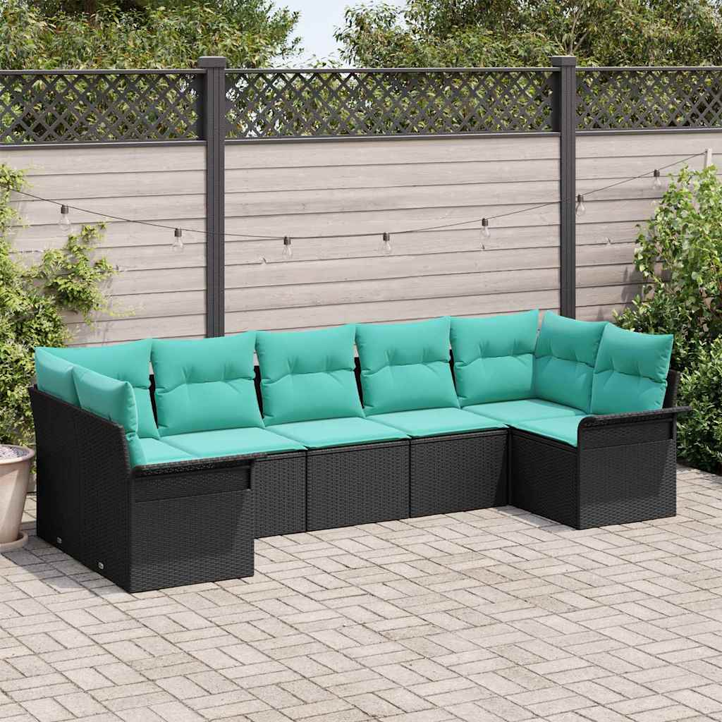Garten-Sofa-Set 7 stk. Schwarz Poly Rattan