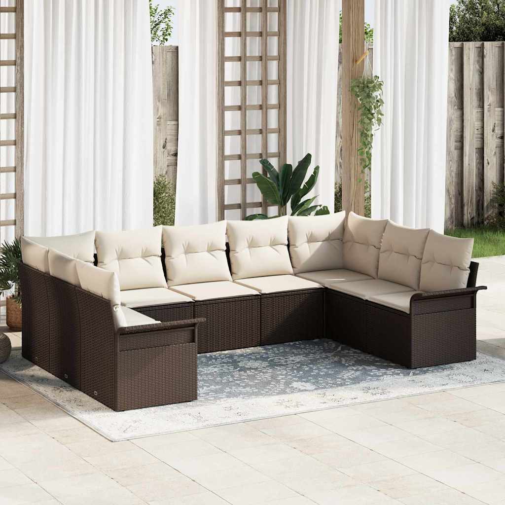 Gartensofa-set 9 stk. Braun Poly-Rattan