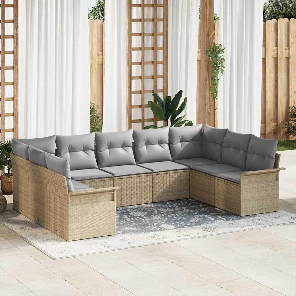 Gartensofa-set 9 stk. Beige Poly-Rattan