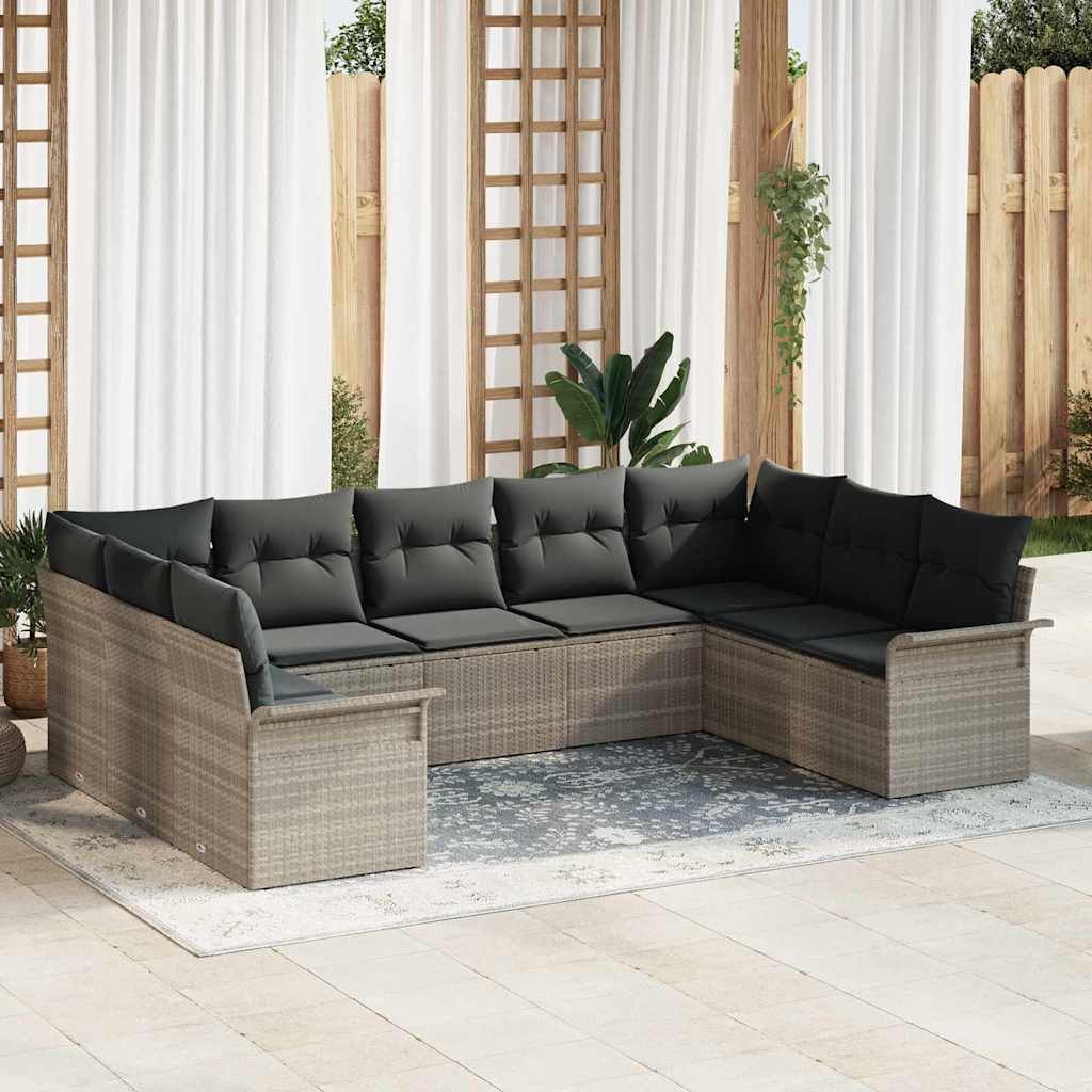 Gartensofa-set 9 stk. Hellgrau Poly-Rattan