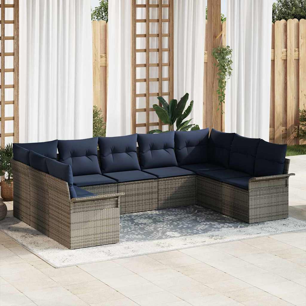 Gartensofa-set 9 stk. Hellgrau Poly-Rattan