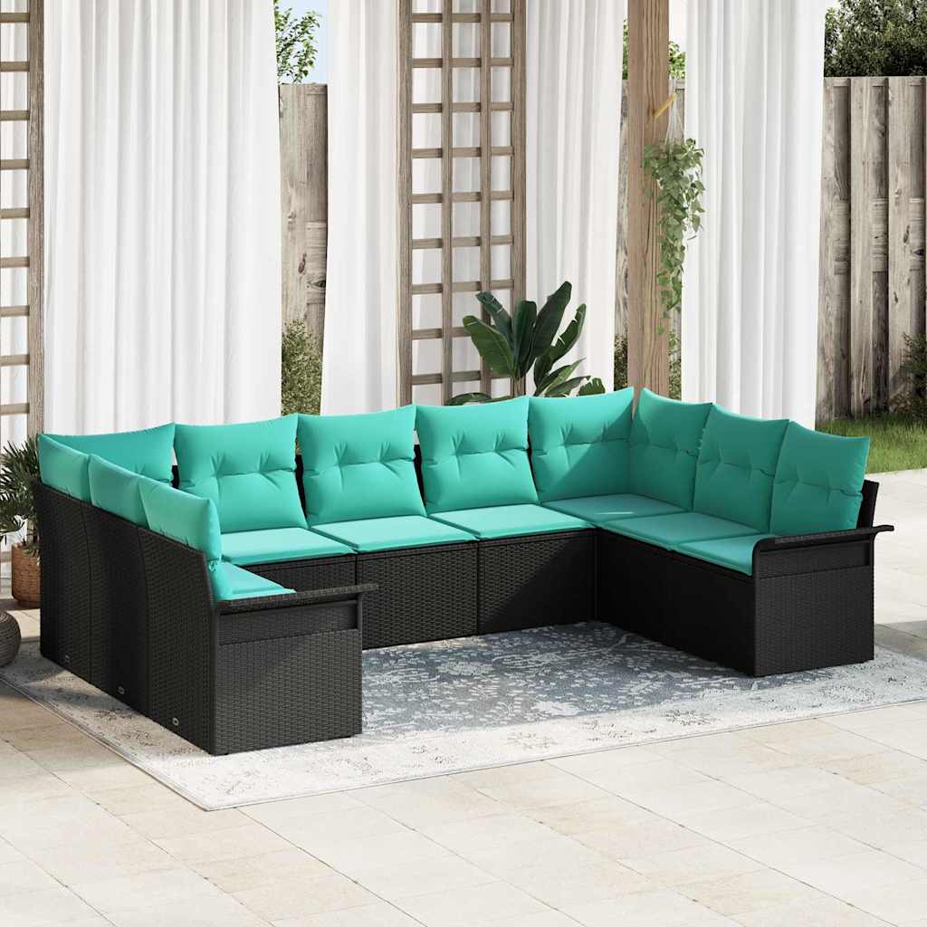 Gartensofa-set 9 stk. Schwarz Poly-Rattan
