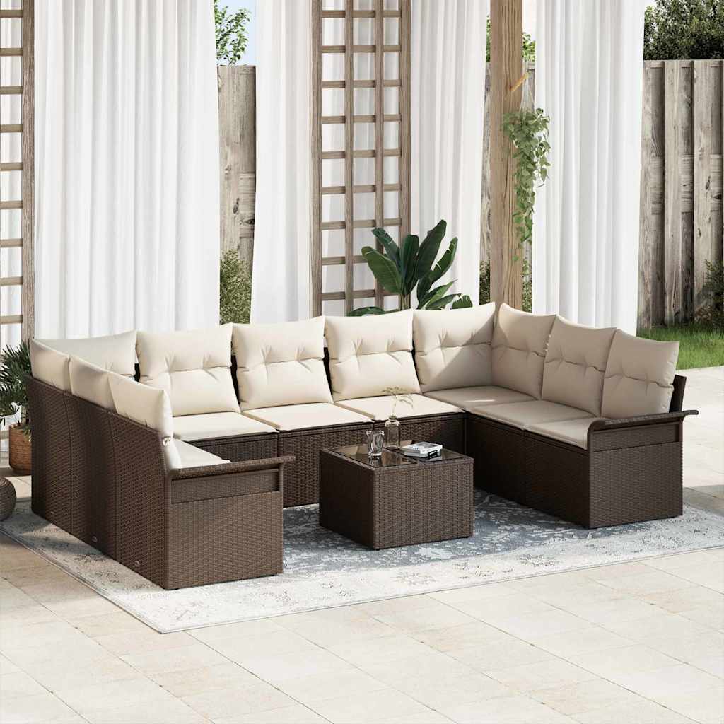 Gartensofa-set 10 stk. Grau Poly-Rattan