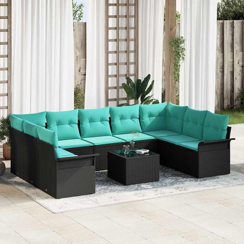 Gartensofa-set 10 stk. Schwarz Poly-Rattan