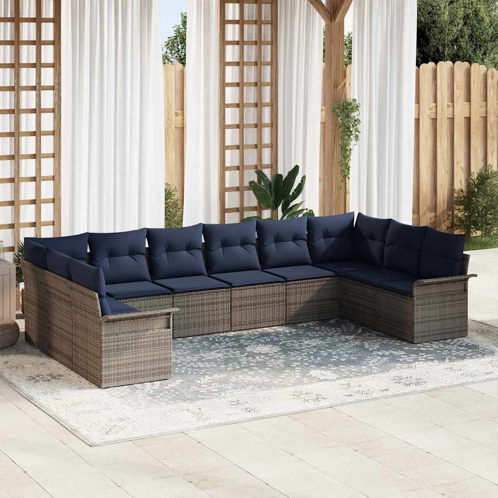 Gartensofa-set 10 stk. Hellgrau Poly-Rattan
