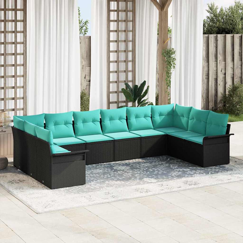 Gartensofa-set 10 stk. Schwarz Poly-Rattan