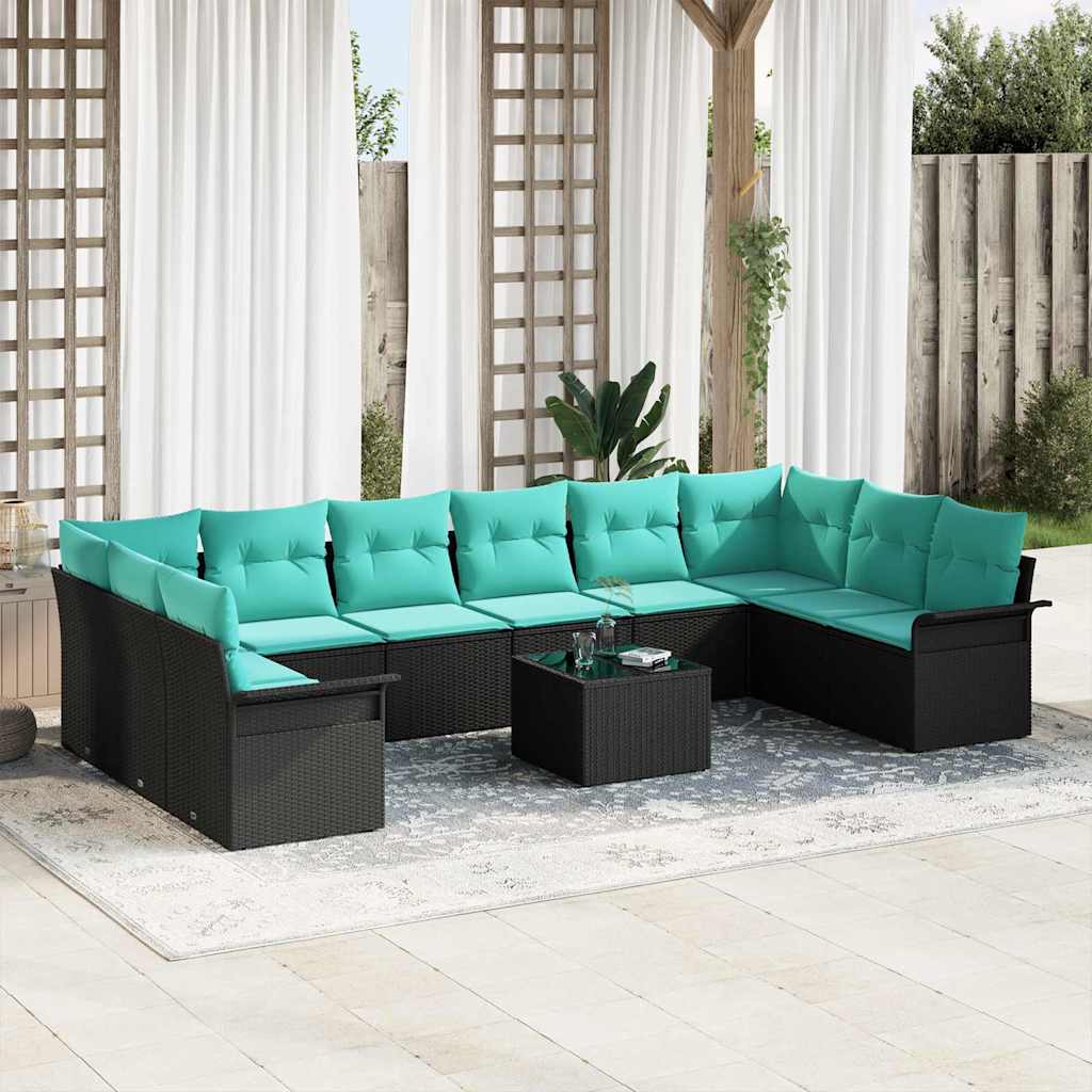 Gartensofa-set 11 stk. Schwarz Poly-Rattan