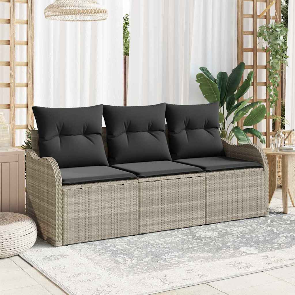 Garten-Sofa-Set 3 stk. Hellgrau Poly Rattan