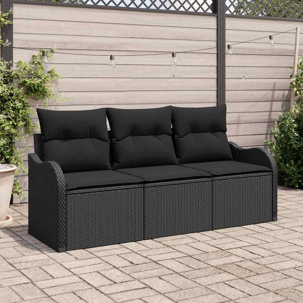 Garten-Sofa-Set 3 stk. Schwarz Poly Rattan