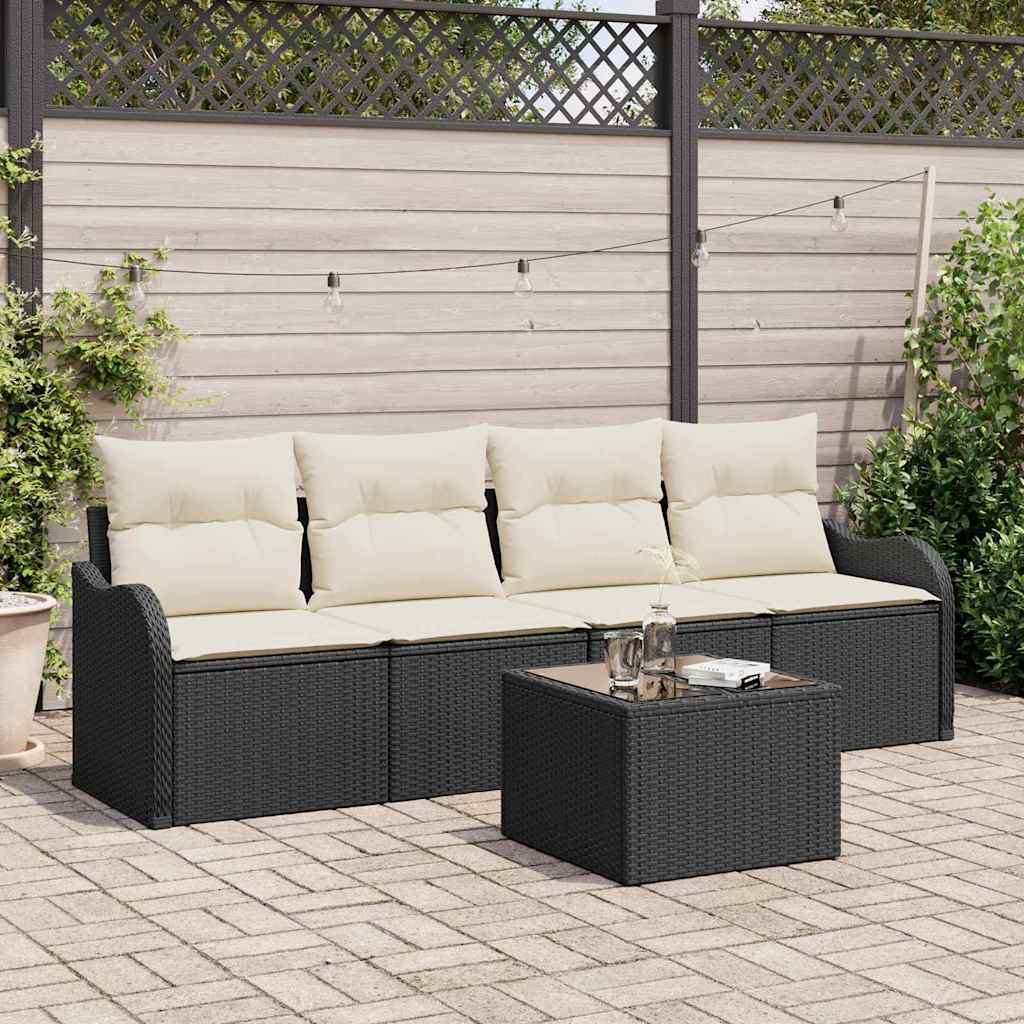 Gartensofa-set 5 Stk. 4-Sitzanzahl Schwarz und Creme