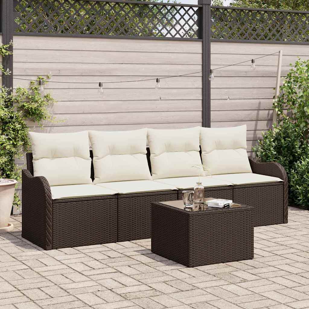 Gartensofa-set 5 Stk. 4-Sitzanzahl Braun und Creme Poly-Rattan