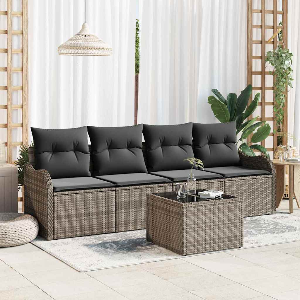 Gartensofa-set 5 Stk. 4-Sitzanzahl Grau Poly-Rattan