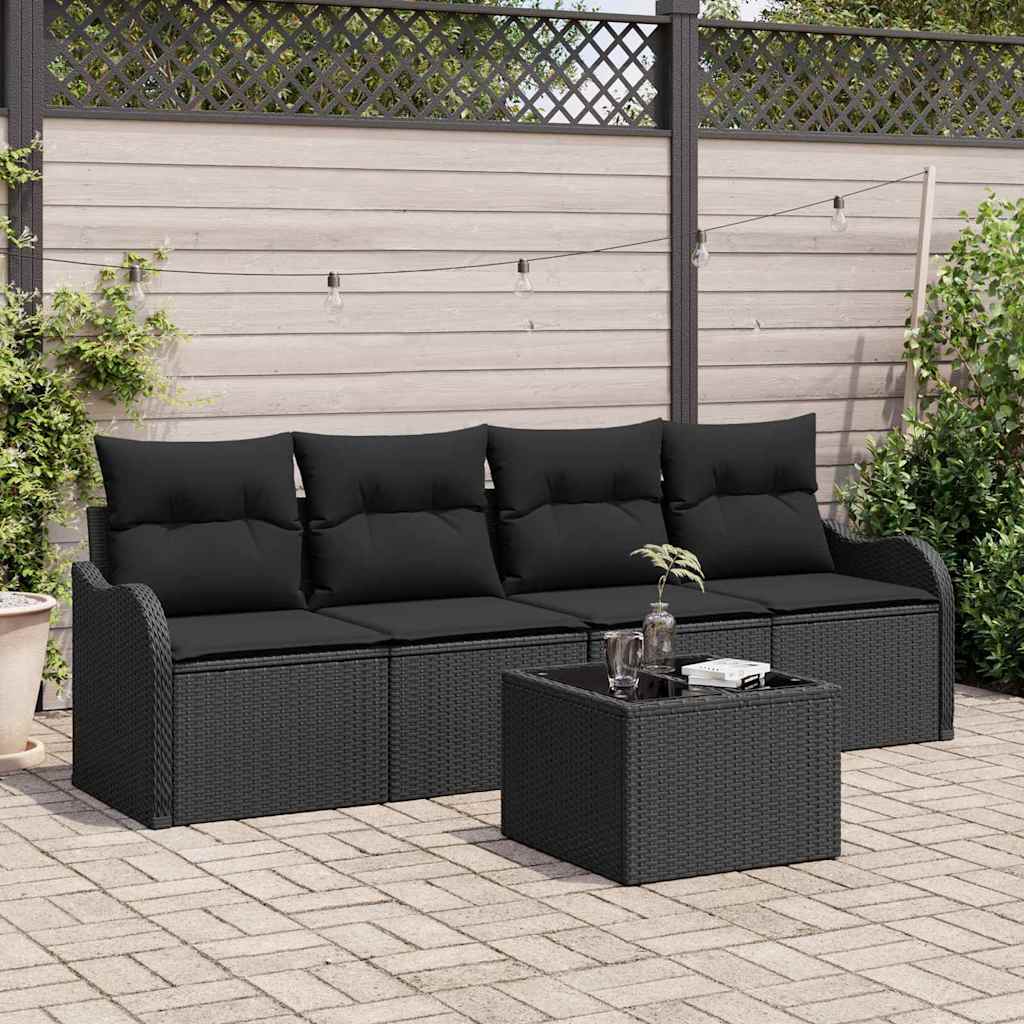 Gartensofa-set 5 Stk. 4-Sitzanzahl Schwarz Poly-Rattan