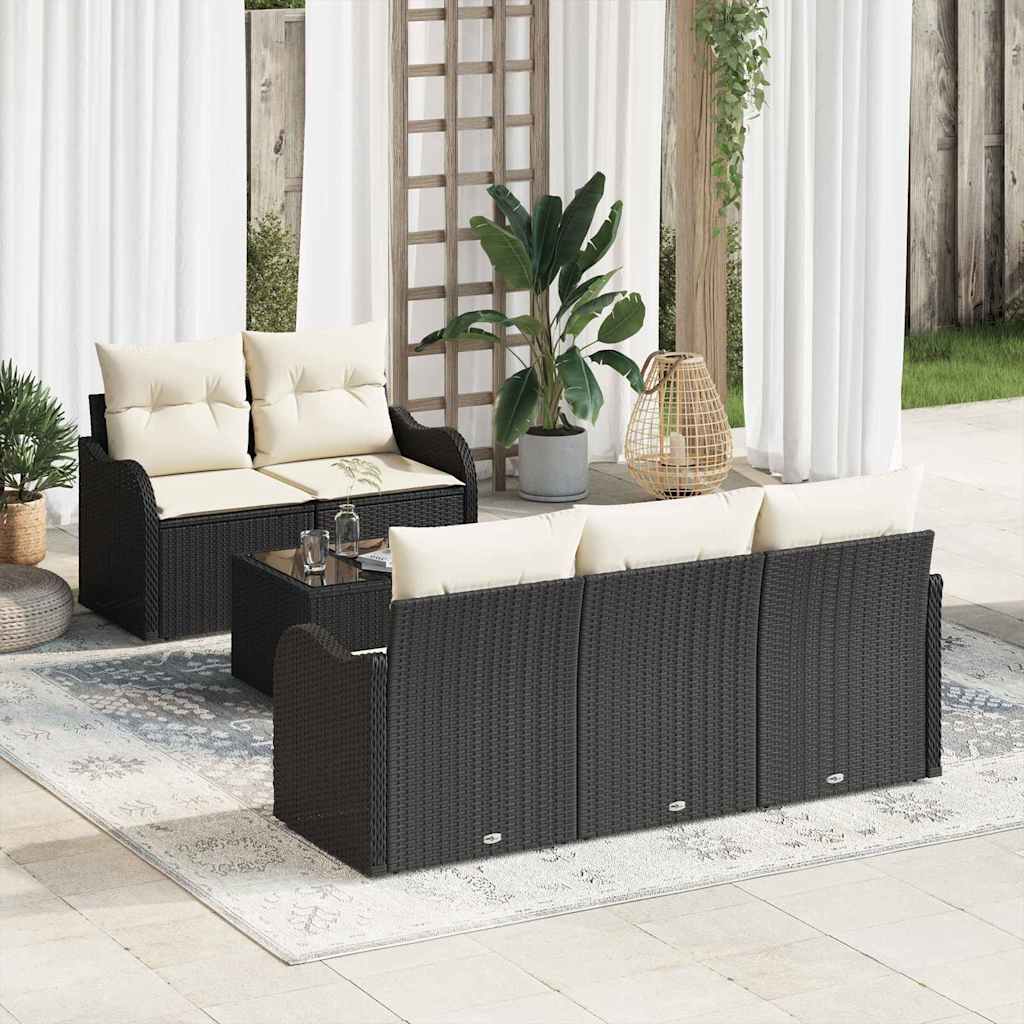 Gartensofa-set 6 Stk. 5-Sitzanzahl Schwarz und Creme