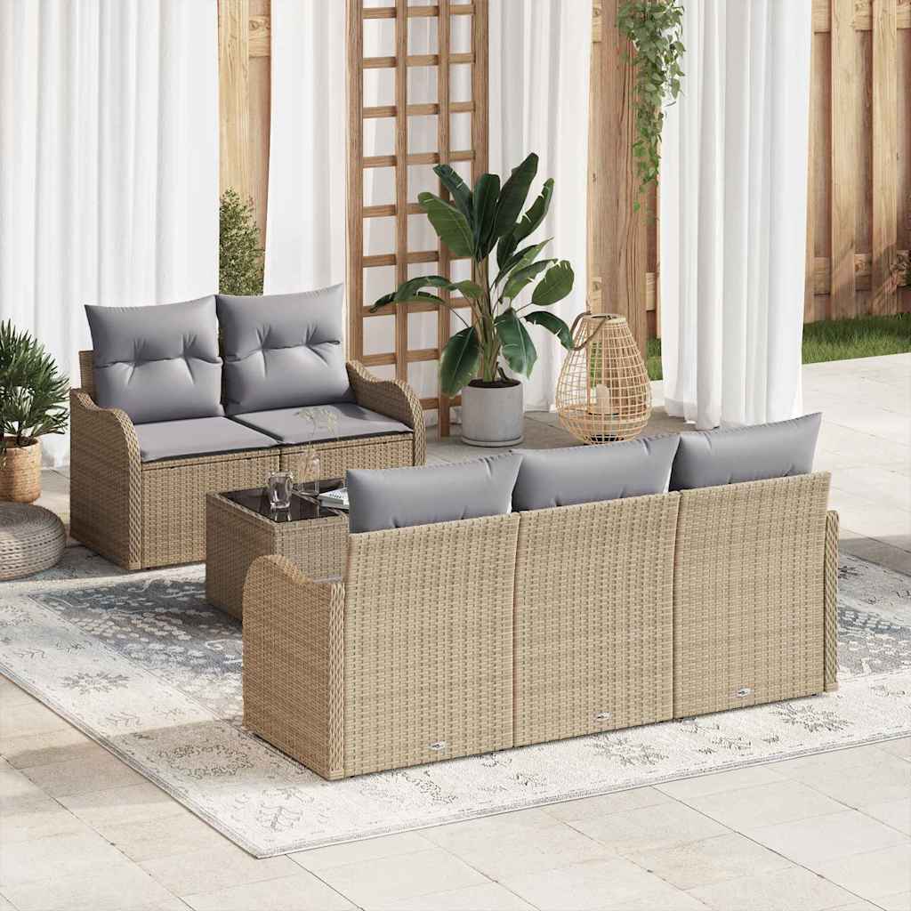 Gartensofa-set 6 Stk. 5-Sitzanzahl Beige und Grau Poly-Rattan