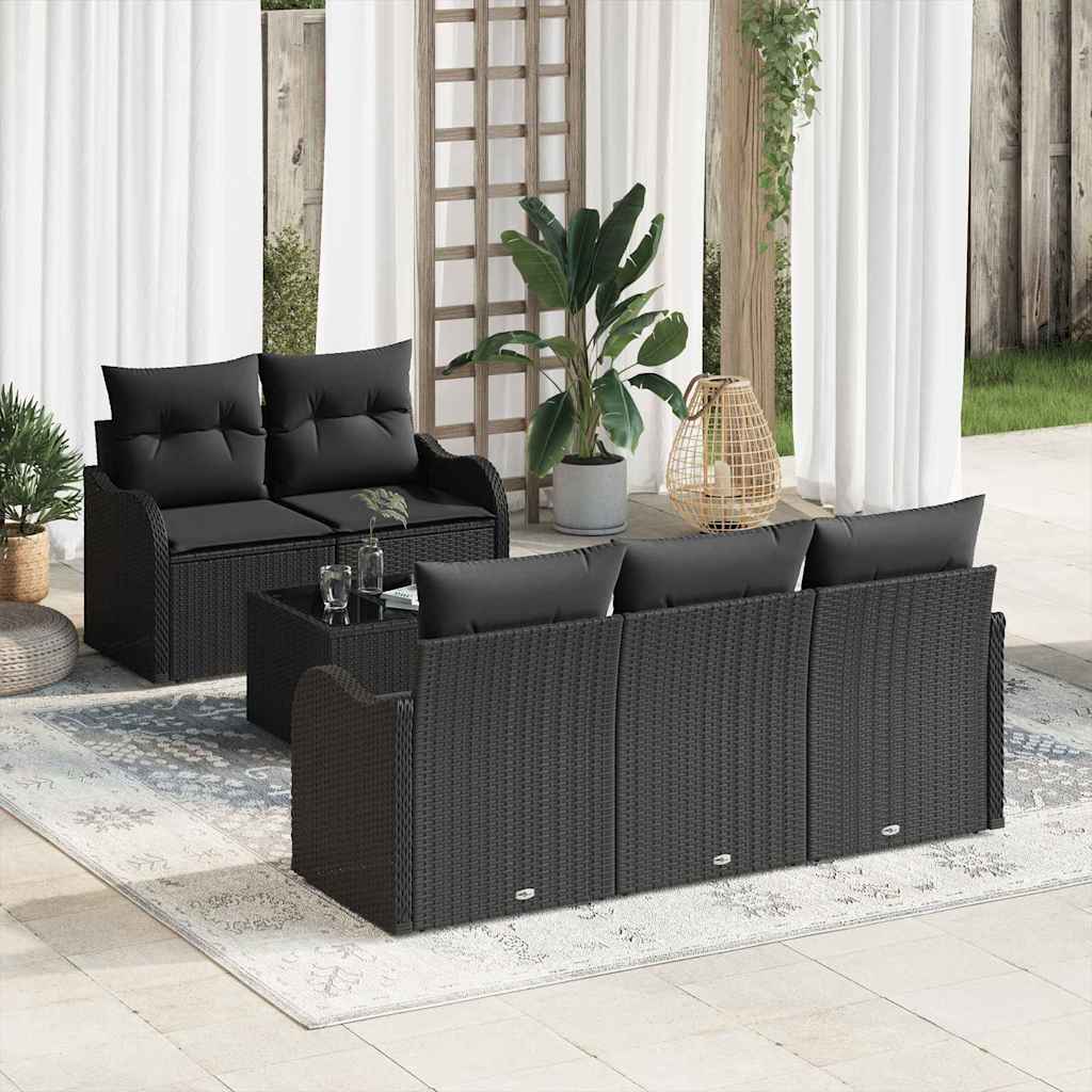 Gartensofa-set 6 Stk. 5-Sitzanzahl Schwarz Poly-Rattan